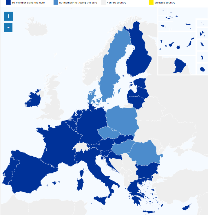 mapa euro união europeia