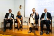 Painel que falou sobre o relacionamento entre os acionistas e a gestão na segunda edição das Top Talks moderado por de  Marcos Soares Ribeiro Presidente da CFA Society PortugalFoto Melissa Dores