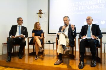 Painel que falou sobre o relacionamento entre os acionistas e a gestão na segunda edição das Top Talks, moderado por de  Marcos Soares Ribeiro, Presidente da CFA Society Portugal/Foto: Melissa Dores